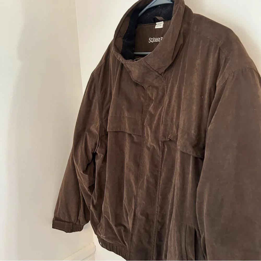 VTG St.‎ John's Bay Men's Thick Faux Suede Bomber Jacket Brown Size 2XL
